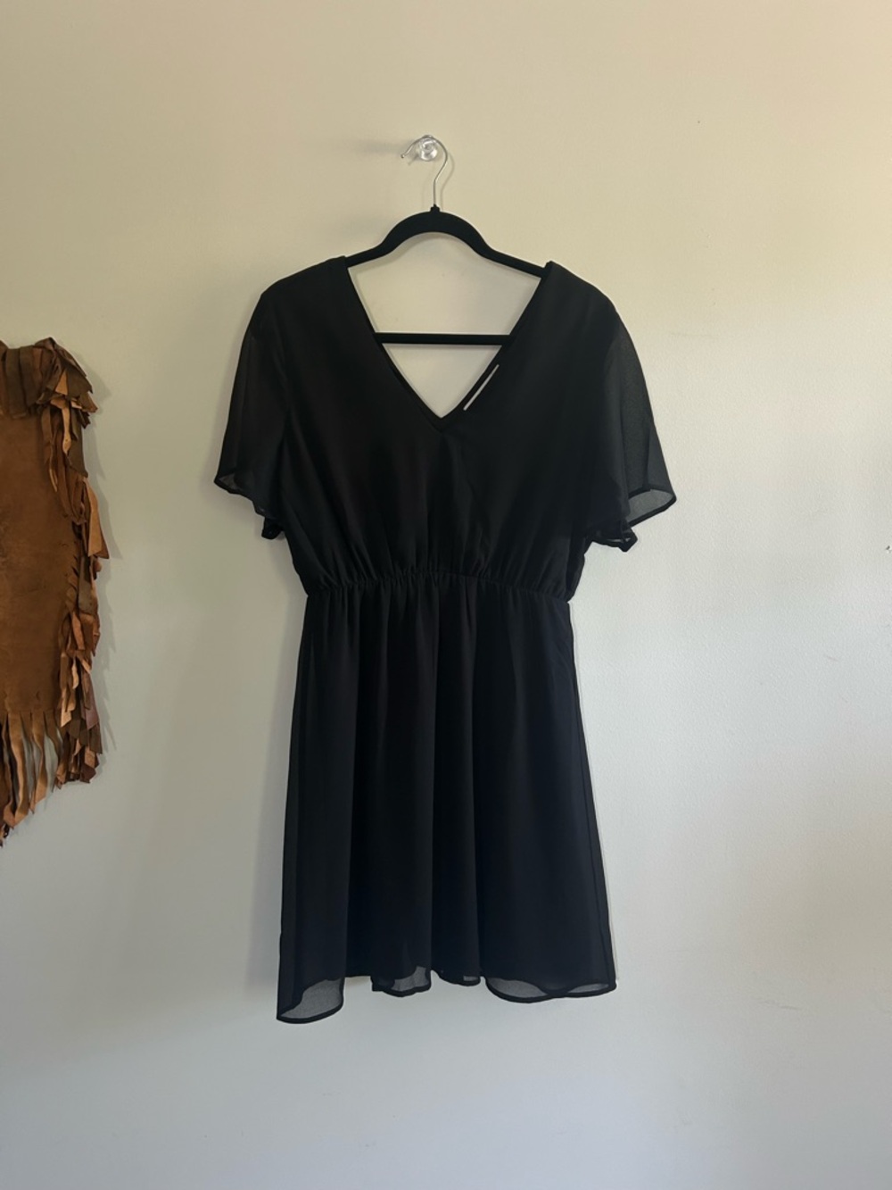 Black V-Neck Mini Dress with Flutter Sleeves